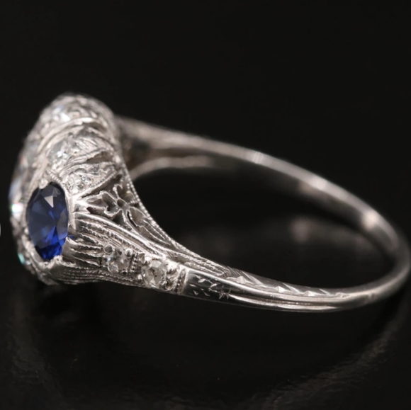 Platinum Art Deco Sapphire Diamond Cubic Zirconia - Picture 3 of 12